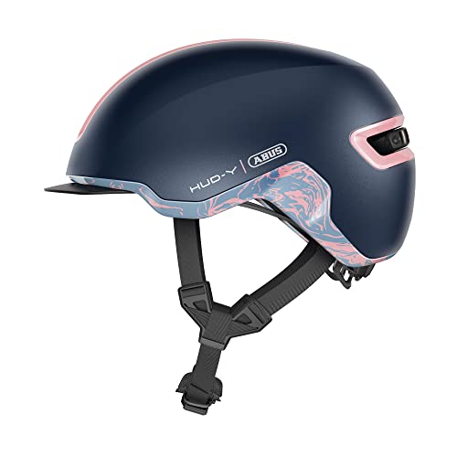 ABUS Urban Helm HUD-Y - mit magnetischem, aufladbarem LED-Rücklicht & Magnetverschluss - cooler Fahrradhelm für den Alltag - Damen und Herren - Blau/Pink Matt, Größe S, S (51-55 cm) von ABUS