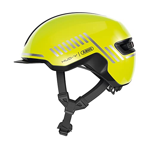ABUS Urban Helm HUD-Y - mit magnetischem,aufladbarem LED-Rücklicht & Magnetverschluss - cooler Fahrradhelm für den Alltag - Damen und Herren - Gelb Glänzend,Größe S,Gelb (signal yellow),S (51-55 cm) von ABUS