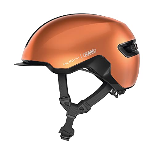 ABUS Urban Helm HUD-Y - mit magnetischem, aufladbarem LED-Rücklicht & Magnetverschluss - cooler Fahrradhelm für den Alltag - für Damen und Herren - Orange, Größe M von ABUS