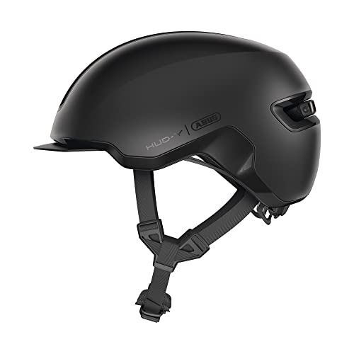 ABUS Urban Helm HUD-Y - mit magnetischem, aufladbarem LED-Rücklicht & Magnetverschluss - cooler Fahrradhelm für den Alltag - Damen und Herren - Schwarz Matt, Größe S, S (51-55 cm) von ABUS