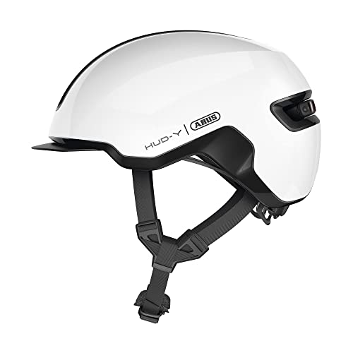 ABUS Urban Helm HUD-Y - mit magnetischem, aufladbarem LED-Rücklicht & Magnetverschluss - cooler Fahrradhelm für den Alltag - Damen und Herren - Weiß Glänzend, Größe S, S (51-55 cm) von ABUS