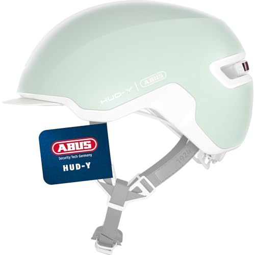 ABUS Urban Helm HUD-Y - mit magnetischem, aufladbarem LED-Rücklicht & Klickverschluss - Cooler Fahrradhelm für den Alltag - für Damen und Herren - Pure Mint, Größe L von ABUS