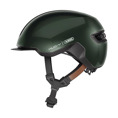 ABUS Urban Helm HUD-Y - mit magnetischem, aufladbarem LED-Rücklicht & Magnetverschluss - Cooler Fahrradhelm für den Alltag - für Damen und Herren - Grün, Größe L von ABUS