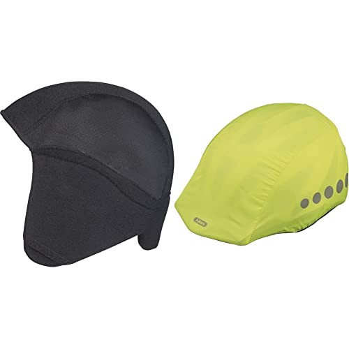 ABUS Winter Kit Fahrradhelm, Schwarz (Black), M & Regenkappe für Helme - Regenschutz mit Reflektoren und Gummizug - wasserabweisend - Universal - Gelb von ABUS