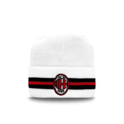 AC Milan Wintermütze mit gesticktem Logo auf der Klappe, Weiß, Schwarz, Rot, Acryl, Unisex, Einheitsgröße von AC Milan