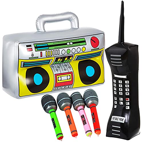 ACAREY Aufblasbares Radio, Retro Handy Boombox Mikrofon Spielzeug Für Kinder Erwachsene, Retro Ghettoblaster Hip Hop Radio Walkman 80er 90er Party von ACAREY