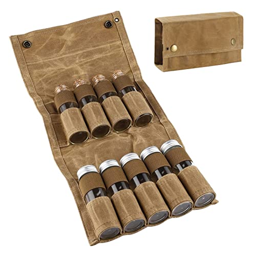 ACAREY Camping Spice Kit Travel Spice Holder hiking spices set bushcraft spice kit and oil pouch Spice Jar with Storage Bag Spice Organizer for Camping, Party and Outdoor BBQ (Khaki) von ACAREY
