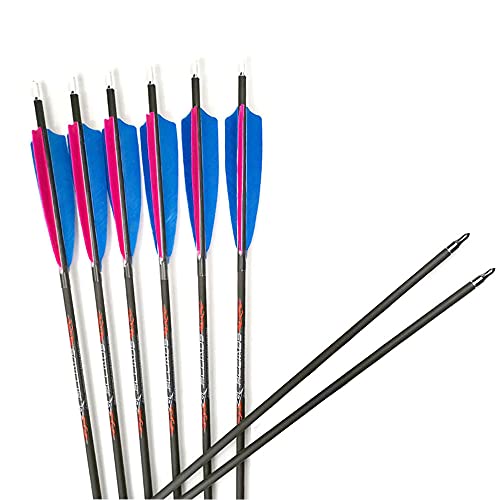 ACCMOS 6 Stück Spine 340 Pfeil aus Reinem Kohlenstoff 33 Zoll ID 6,2 mm mit 5" Truthahnfeder, für Recurvebogen Compoundbogen Jagd (Spine 340, 33inch) von ACCMOS