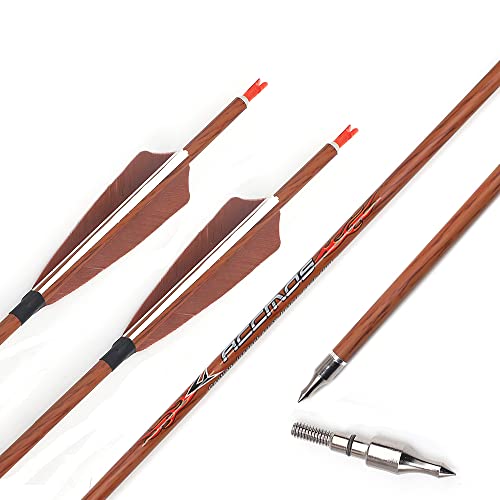 ACCMOS ID 6,2 mm Spine 500 Jagdpfeil Holzähnlich Carbon-Pfeile für Recurve Bogen Compound Bögen 12Stück (32inch, Spine 500) von ACCMOS