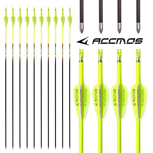 ACCMOS Spine 800 ID 4,2 mm Bogenschießen Pfeile, für Compound Bogen Recurve Bögen Jagd Schießen Orange oder Gelb Carbon Pfeil 12 St (28inch, YW Spine 800) von ACCMOS