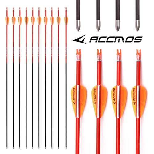 ACCMOS Spine 800 ID 4,2 mm Bogenschießen Pfeile, für Compound Bogen Recurve Bögen Jagd Schießen Orange oder Gelb Carbon Pfeil 12 St (30inch, OW Spine 800) von ACCMOS