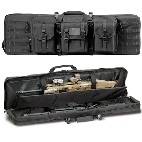 ACEXIER Double Rifle Bag Gepolsterte abschließbare Karabiner Lange Gewehrtasche Gewehrrucksack Waffentasche für Jagd Schießstand Schusswaffentransport mit Molle-System (Black,47inches/118cm) von ACEXIER