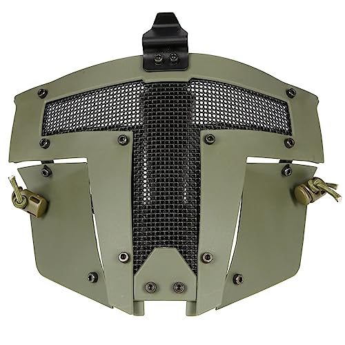 ACEXIER Taktische Eisenkrieger-Maske Vollgesichts-Stahlgitter-TPE-Schlagfestigkeit Schützen Atmungsaktive QR-Leichtbaumaske Jagdzubehör (Green) von ACEXIER