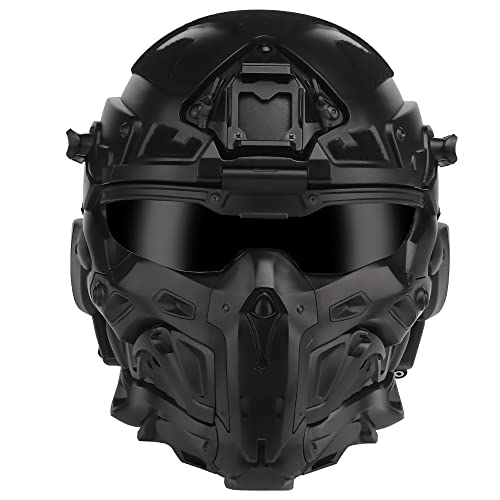 ACEXIER Taktischer Airsoft-Helm, integriertes Headset, Anti-Beschlag-Fan, Sturmhelm, abnehmbare Maske, Paintball, Airsoft-Ausrüstung, Schutzhelm (Black) von ACEXIER