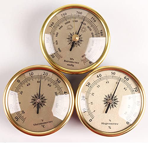 ACGrade Barometer, Barometer für zu Hause, Wandmontiertes Barometer, Thermometer, Hygrometer, 3-teilige drahtlose Wetterstation für den Hausgebrauch, 7.2*7.2cm, Gold von ACGrade