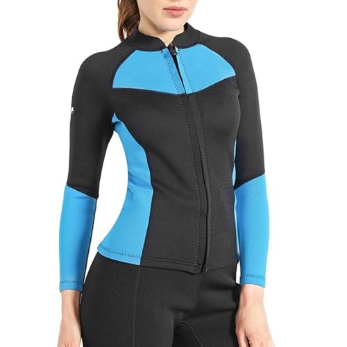 Damen Langarm Neoprenanzüge 1,5 mm Neopren-Oberteile Rash Guard Wassersportjacke für Surfen, Tauchen, Fitness (Color : Blue, Size : L) von ACKNVHRO