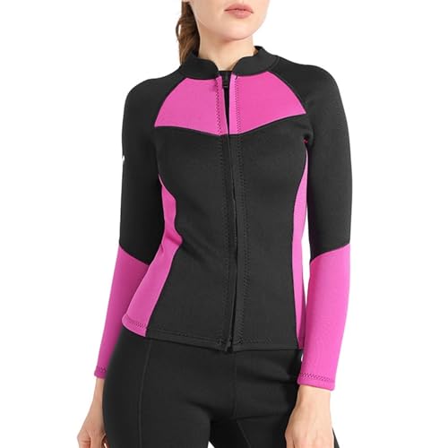 Damen Langarm Neoprenanzüge 1,5 mm Neopren-Oberteile Rash Guard Wassersportjacke für Surfen, Tauchen, Fitness (Color : Pink, Size : L) von ACKNVHRO