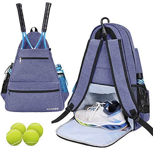 ACOSEN Tennistasche Tennisrucksack - Tennistaschen für Damen oder Herren für 2 Tennisschläger, Pickleball-Paddel, Kleidung und Bälle, separates belüftetes Schuhfach (Lila - B) von ACOSEN