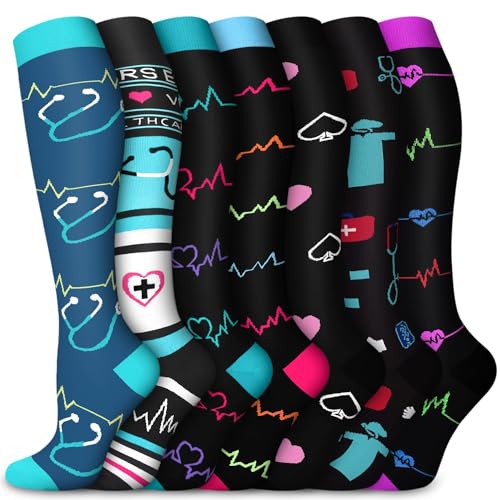 ACTINPUT 7 Paar Kompressionsstrümpfe Damen und Herren, Kompressionssocken Stützstrümpfe Compression Socks Laufstrümpfe Kompression für Flug,Sport,Reisen, Radsport, krankenschwester von ACTINPUT