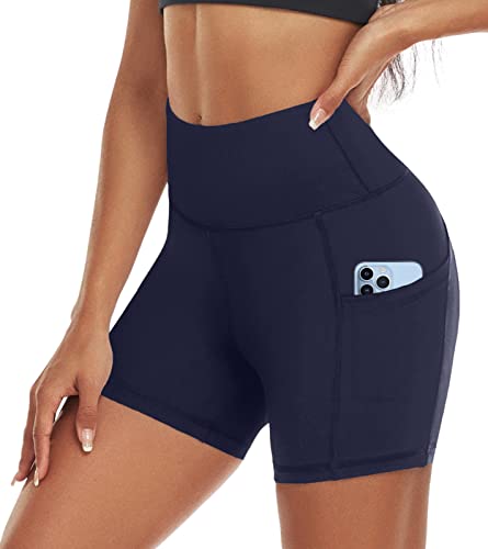 ACTINPUT Radlerhose Damen mit Taschen High Waist Yoga Shorts Kurze Leggings Blickdicht Sporthose Hotpants(Blau，XL) von ACTINPUT