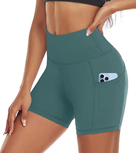 ACTINPUT Radlerhose Damen mit Taschen High Waist Yoga Shorts Kurze Leggings Blickdicht Sporthose Hotpants(Dunkelgrün,M) von ACTINPUT