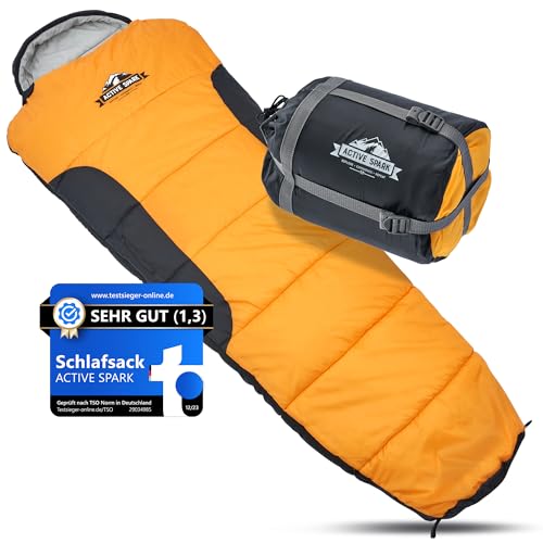 ACTIVE SPARK Schlafsack [wasserabweisend] Outdoor Sleeping Bag - Nie mehr kalte Füße Dank Taschenwärmer-Tasche - 0 Grad Komfort-Mumienschlafsack leicht, Warm, Camping, geringes Packmaß, Festival von ACTIVE SPARK