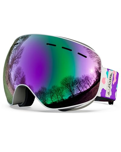 ACURE Skibrille, Rahmenlose Snowboard Brille OTG Kompatibler Helm Anti Fog UV400-Schutz Skibrillen für Brillenträger Herren Damen Erwachsene Jugendliche (Lila, S (Kinder)) von ACURE