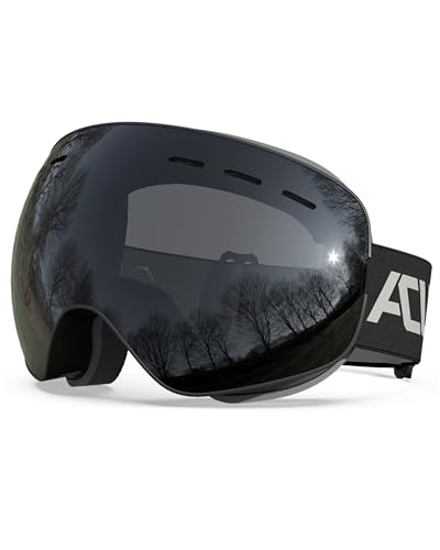 ACURE Skibrille, Rahmenlose Snowboard Brille OTG Kompatibler Helm Anti Fog UV400-Schutz Skibrillen für Brillenträger Herren Damen Erwachsene Jugendliche (Schwarz, L) von ACURE
