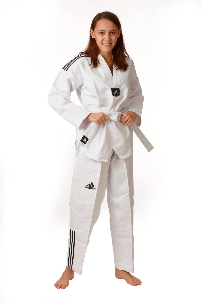 ADIDAS Taekwondoanzug, Adi Club 3 strips, weiß Revers, vorgewaschen von ADIDAS