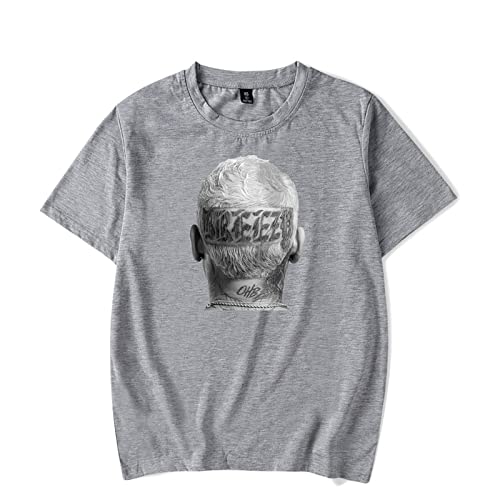 ADJAN Baumwoll-T-Shirt für Fan Chris Brown Breezy T-Shirt Crewneck Kurzarm-Tee Frauen Herren-T-Shirt Hip Hop Kleidung XS-4XL-Black||XS von ADJAN