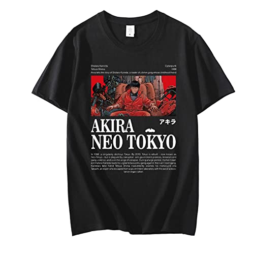 Akira T Shirt Frauen Männer Anime Cartoon T-Shirt Harajuku Casual Ullzang Japanischen Stil Kurze Ärmel Sommer Tops Tees XS-4XL-Black||XS von ADJAN