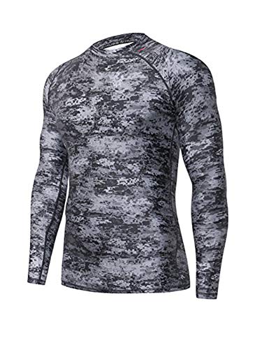 ADOREISM Herren Splice Kompressionsshirt, langärmelig, Rashguard, Surf-Schwimm-Shirt, LSF 50+, UV-Schutz (Pixel Dark, L) von ADOREISM