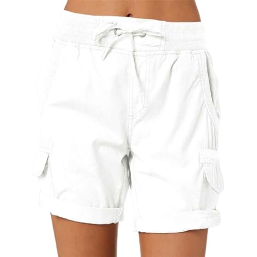 ADovz Lässige, lockere Shorts mit hoher Taille für Damen, lässige Shorts mit 4 Taschen und hoher Taille (2XL,White) von ADovz