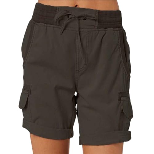 ADovz Lässige, lockere Shorts mit hoher Taille für Damen, lässige Shorts mit 4 Taschen und hoher Taille (3XL,Dark Gray) von ADovz