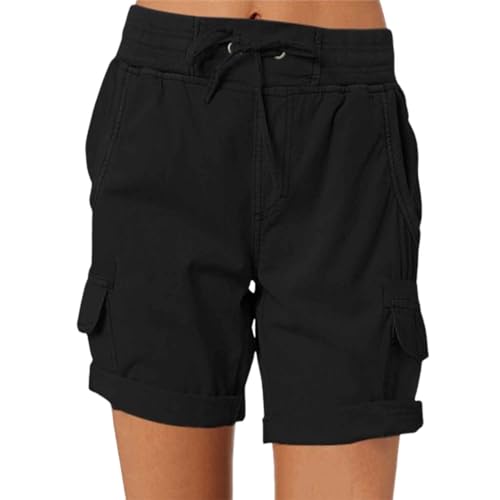 ADovz Lässige, lockere Shorts mit hoher Taille für Damen, lässige Shorts mit 4 Taschen und hoher Taille (L,Black) von ADovz