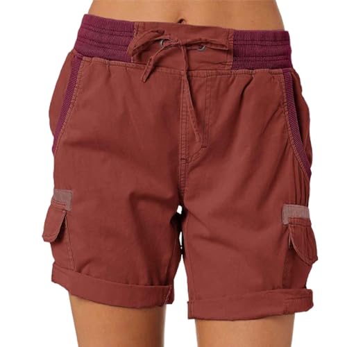 ADovz Lässige, lockere Shorts mit hoher Taille für Damen, lässige Shorts mit 4 Taschen und hoher Taille (L,Brick red) von ADovz