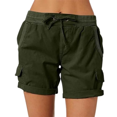 ADovz Lässige, lockere Shorts mit hoher Taille für Damen, lässige Shorts mit 4 Taschen und hoher Taille (S,Dark Green) von ADovz