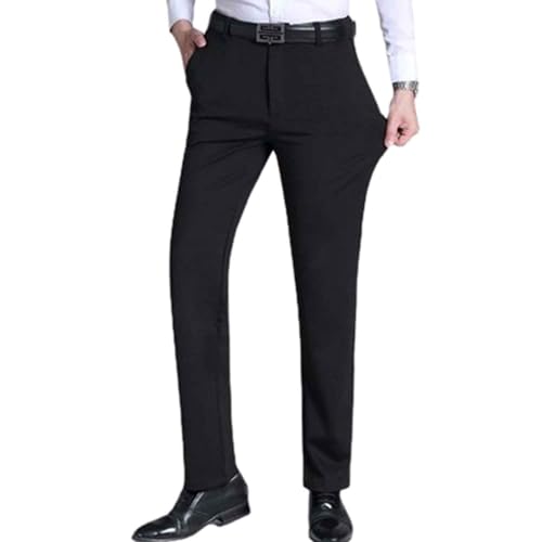 ADovz Leichte Business-Anzughose aus Eisseide mit hoher Taille und Anti-Falten-Anzug, Stretch-Anzughose für Herren (Black,39) von ADovz