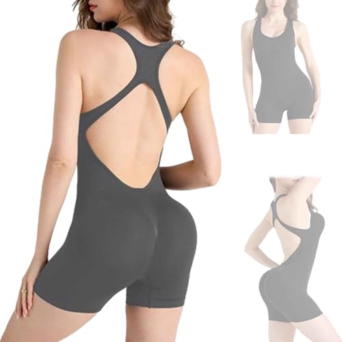 ADovz Sexy ausgehöhlte Sportbekleidung mit schönem Rücken, rückenfreier, schmaler Yoga-Strampler (S,Gray) von ADovz