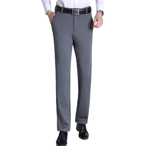 Leichte Business-Anzughose aus Eisseide mit hoher Taille und Anti-Falten-Anzug, Stretch-Anzughose für Herren (Light Gray,33) von ADovz