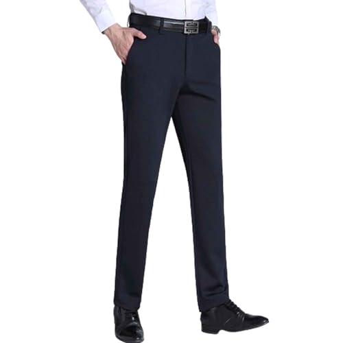 Leichte Business-Anzughose aus Eisseide mit hoher Taille und Anti-Falten-Anzug, Stretch-Anzughose für Herren (Navy,31) von ADovz