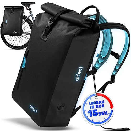 AFFECT - NEU 2in1 Fahrradtasche Rucksack aus Ocean Plastic - 30 Liter - 100% wasserdicht - Fahrradtasche für Gepäckträger - verwendbar als Fahrradrucksack mit Laptopfach von AFFECT