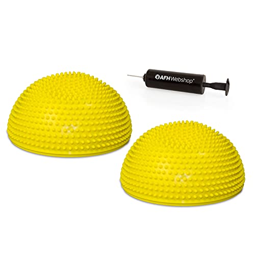 AFH Webshop 2er-Set | Therapie Sensorik XXL Balance Igel | Großer Gymnastik Igel | Igelball | Ø ca. 34 cm | INKLUSIVE PUMPE (2 x gelb) von AFH Webshop