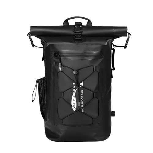 AFISHTOUR 35L Wasserdichter Rucksack für Damen und Herren: Rollverschluss Dry-Bag mit Schwimmfunktion für Kajak, Rafting(Schwarz) von AFISHTOUR