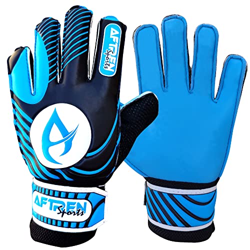 AFTREN Fußball Torwarthandschuhe für Jungen Kinder Kinder Erwachsene Fußball Torwarthandschuhe Schutz Super Grip Palms für Junior Üben (Blau, 4) von AFTREN