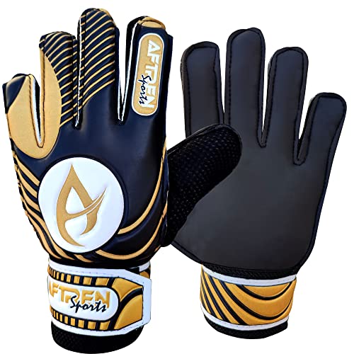 AFTREN Fußball Torwarthandschuhe für Jungen Kinder Kinder Erwachsene Fußball Torwarthandschuhe Schutz Super Grip Palms für Junior Üben (Gold, 4) von AFTREN