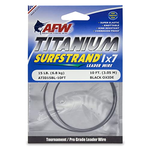 AFW Titanium Surfstrand Bare 1x7 Salzwasser-Angelvorfachdraht, 6,8 kg, schwarzes Oxid, 3 m von AFW