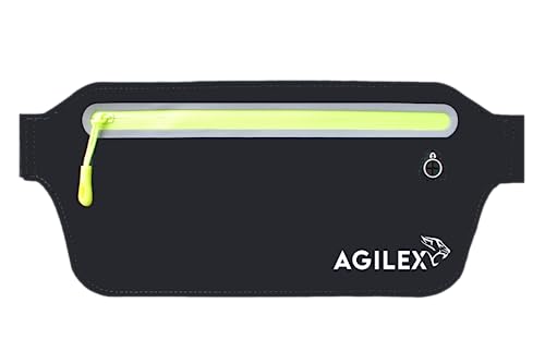 AGILEX Laufgürtel für Handy - Lauftasche Jogging, Sportgürtel, Hüfttasche, Running Belt zum Joggen, Sport, Fitness, Laufen - passend für alle Smartphones (Black) von AGILEX