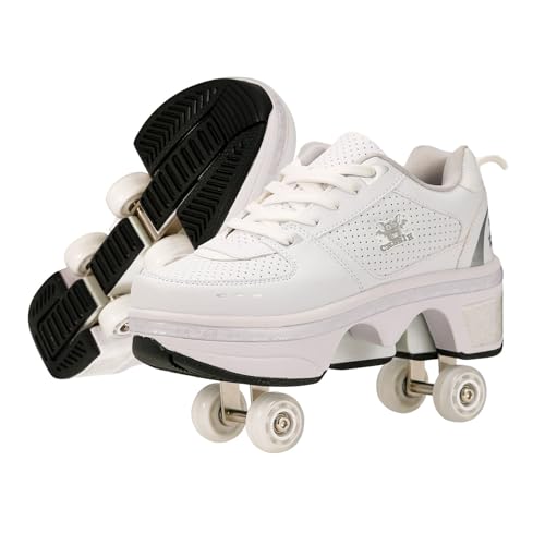 AGLOAT Rollschuhe Schuhe mit Rollen für Mädchen, Deformation Rollerskates, 2 in 1 Inline-Skates, Outdoor Gymnastik Sneakers für Kinder Birthday Present,Weiß-37EU von AGLOAT