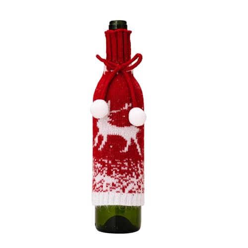 AGONEIR Weihnachtliche Weinflaschenabdeckungen, Weinflaschen-Kleidung für festliche Feiern für Zuhause, Café, Restaurant, schöne Abdeckung, Weihnachtsmann-Weinflaschentaschen, Elchmodell von AGONEIR